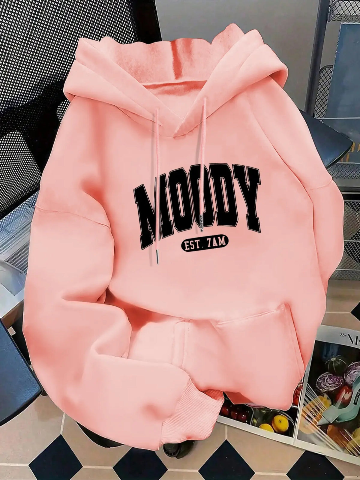 Women's Fashion Hoodie Moody Est 7amk Letter Print Kangaroo Pocket, Casual Long Sleeve Sweatshirt for Fall & Winter, Daily Wear, Casual Hooded Sweatshirts, Everyday - View 16