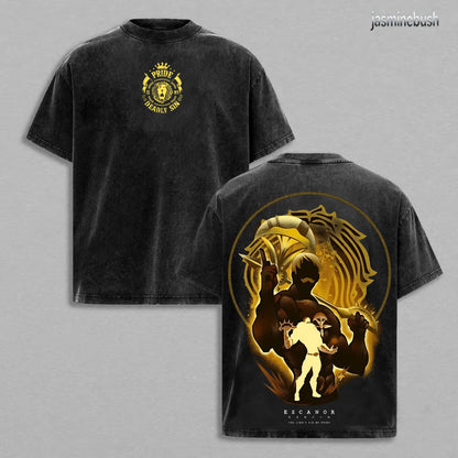 Men's Oversized Round Neck Short-Sleeve T-Shirt - 7 Deadly Sins Escanor Pride Sin "Who Decided That" Retro Graphic, Soft Pre-Washed Heavy Cotton Fabric Unisex Anime Merchandise Streetwear Gift For Fans, Unisex Fit Ease - View 9