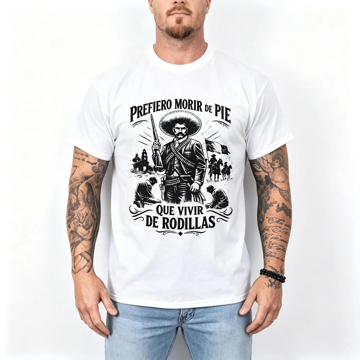 Men's 100% Pure Cotton Oversized Short-Sleeve Crew Neck T-Shirt - Historical Icon Emiliano Zapata Print Casual Graphic Top, Mexican Revolution Heat Transfer Menswear, Vintage Letter Gift for Friends - View 10