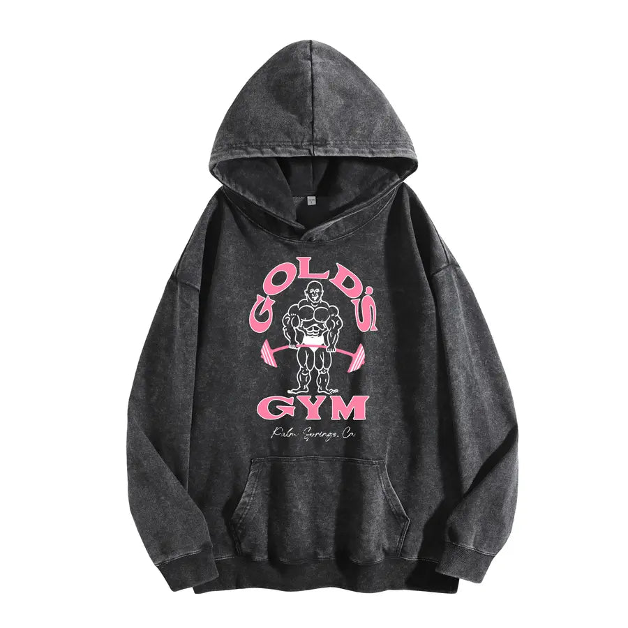 Holafish GYM Print Acid Wash Hoodie 2 Patterns To Choose Minimalist Hoodie Essential For Fitness Enthusiasts Vintage 2026 Unisex Sweatshirt Oversized Loose Fit Winter Warm Streetwear Casual Tunic graphic - View 3