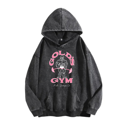 Holafish GYM Print Acid Wash Hoodie 2 Patterns To Choose Minimalist Hoodie Essential For Fitness Enthusiasts Vintage 2026 Unisex Sweatshirt Oversized Loose Fit Winter Warm Streetwear Casual Tunic graphic - View 3
