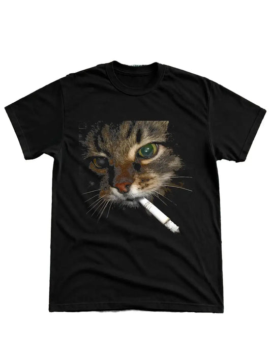 smoking cat T-shirt, cotton cat funny T-shirt, Retro Funny Vintage Tee, Unisex Meme Cringe Funny Dumb Shirt, FUNNY CUTE shirts for women - View 1