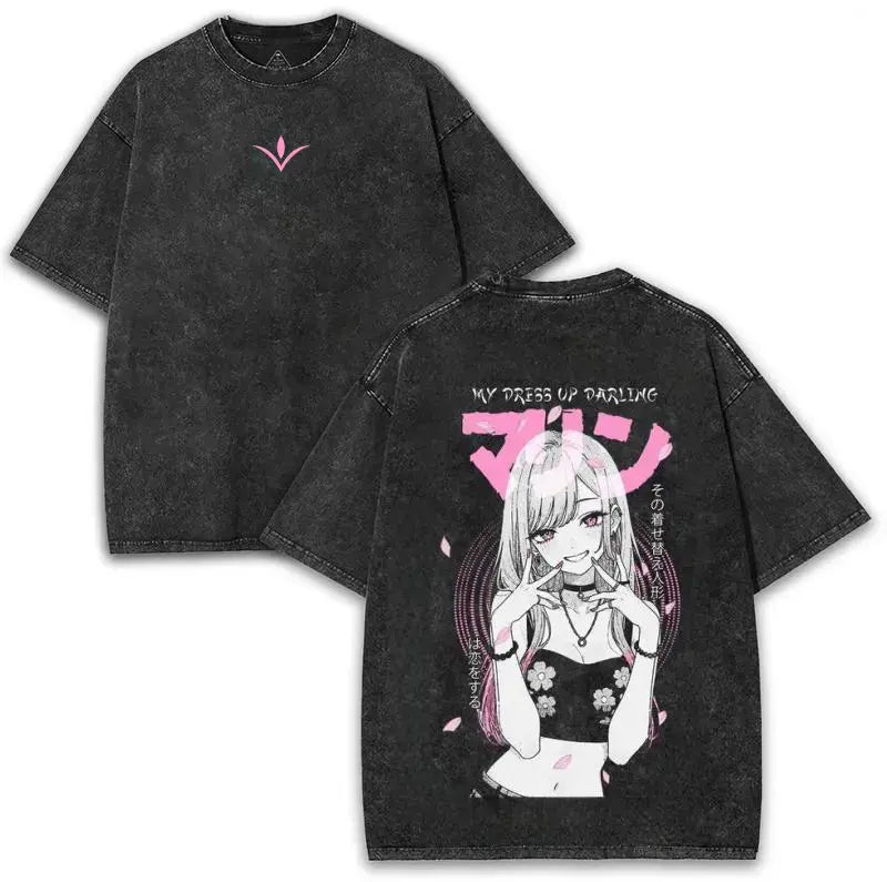My Dress-Up Darling Marin Kitagawa Unisex Heavyweight Anime T-Shirt - 230GSM Cotton, Oversized Menswear Fit, Round Neck, Short Sleeve, Pink Sakura Bold Back Print, Relaxed Streetwear, Cold Wash, Size S (For Anime Lovers, Collectors), Graphic - View 1