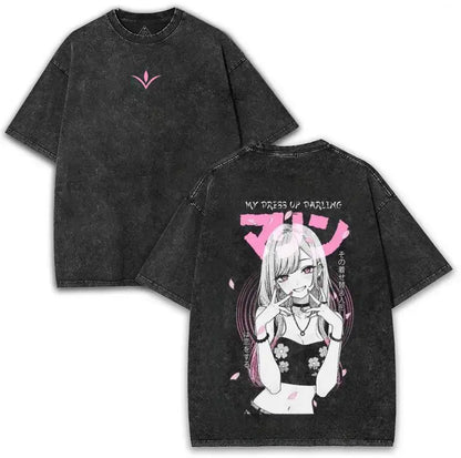 My Dress-Up Darling Marin Kitagawa Unisex Heavyweight Anime T-Shirt - 230GSM Cotton, Oversized Menswear Fit, Round Neck, Short Sleeve, Pink Sakura Bold Back Print, Relaxed Streetwear, Cold Wash, Size S (For Anime Lovers, Collectors), Graphic - View 1