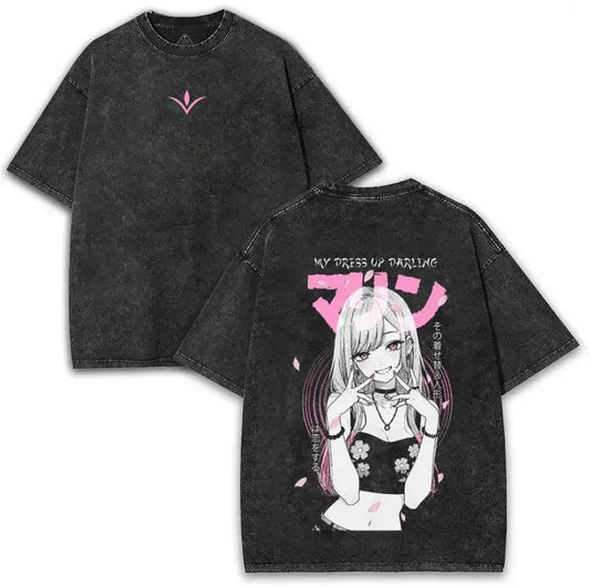My Dress-Up Darling Marin Kitagawa Unisex Heavyweight Anime T-Shirt - 230GSM Cotton, Oversized Menswear Fit, Round Neck, Short Sleeve, Pink Sakura Bold Back Print, Relaxed Streetwear, Cold Wash, Size S (For Anime Lovers, Collectors), Graphic - View 1