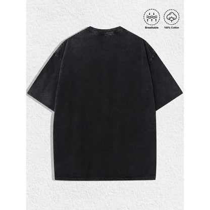 Creepy Black Cat Thriller graphic tee | Vintage Book t shirt | Grunge streetwear y2k clothing | Cool fathers day gift ideas good graphic tee fashionable t-shirt acid wash clothes Casual Menswear - View 2