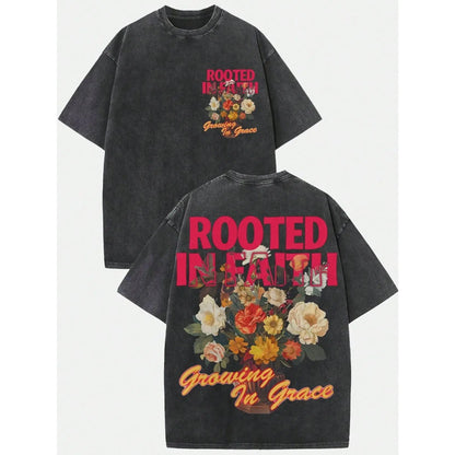 Women's Vintage Washed 230gsm Heavyweight Round Neck Short Sleeve Graphic Shirt, Soft Retro Print Clothes, Breathable Layerable Streetwear, Casual Summer Shirts for Women - View 4