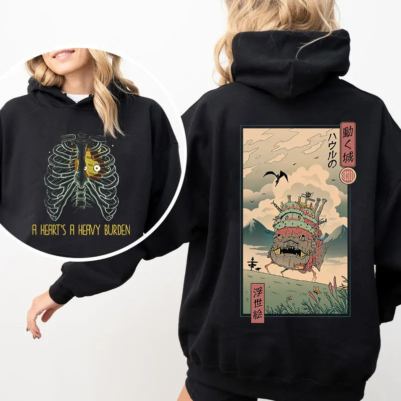 A Heart's A Heavy Burden 2 Sided Hoodie, Sweatshirt, Tshirt, Howls Moving Castle Shirt, Studio Ghibli, Anime - View 2