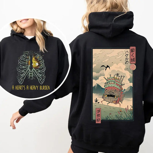 A Heart's A Heavy Burden 2 Sided Hoodie, Sweatshirt, Tshirt, Howls Moving Castle Shirt, Studio Ghibli, Anime - View 2