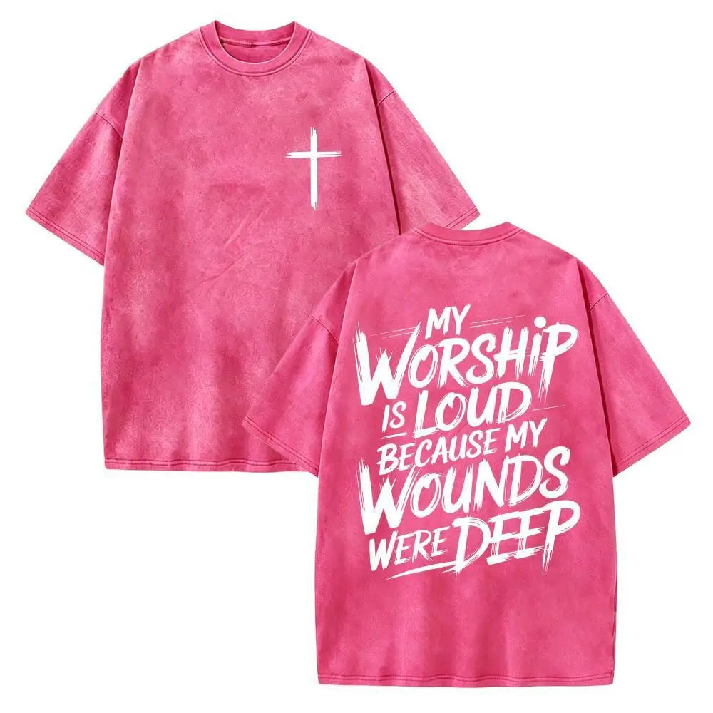 My Worship Is Loud Because My Wounds Were Deep Unisex Washed Christian Shirt, Christian Scripture T-Shirt, Vintage Retro Washed Shirt Double Sided Printed - View 11