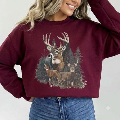 Women's Retro Deer Graphic Crewneck Sweatshirt Pullover Womenswear Unisex Cotton - View 24