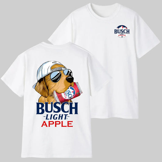 Men's Unisex Vintage Busch Cotton Round Neck Short-Sleeve Ash Grey Graphic Tee, Retro Golden Retriever Puppy in Sunglasses, Summer Outdoors Funny Beer Lover Gift 2026 Prints Top, Classic - View 1