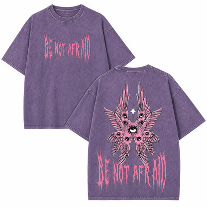 Back to School Men's Gothic Unisex Short-Sleeve 100% Cotton T-Shirt, 'Be Not Afraid' Printed Wings, Loose Distressed Baggy Oversized Casual Menswear, Alt Clothes Retro Streetwear Top, Whimsical Festive Father's Day Pick, Tshirt, Shortsleeve - View 3