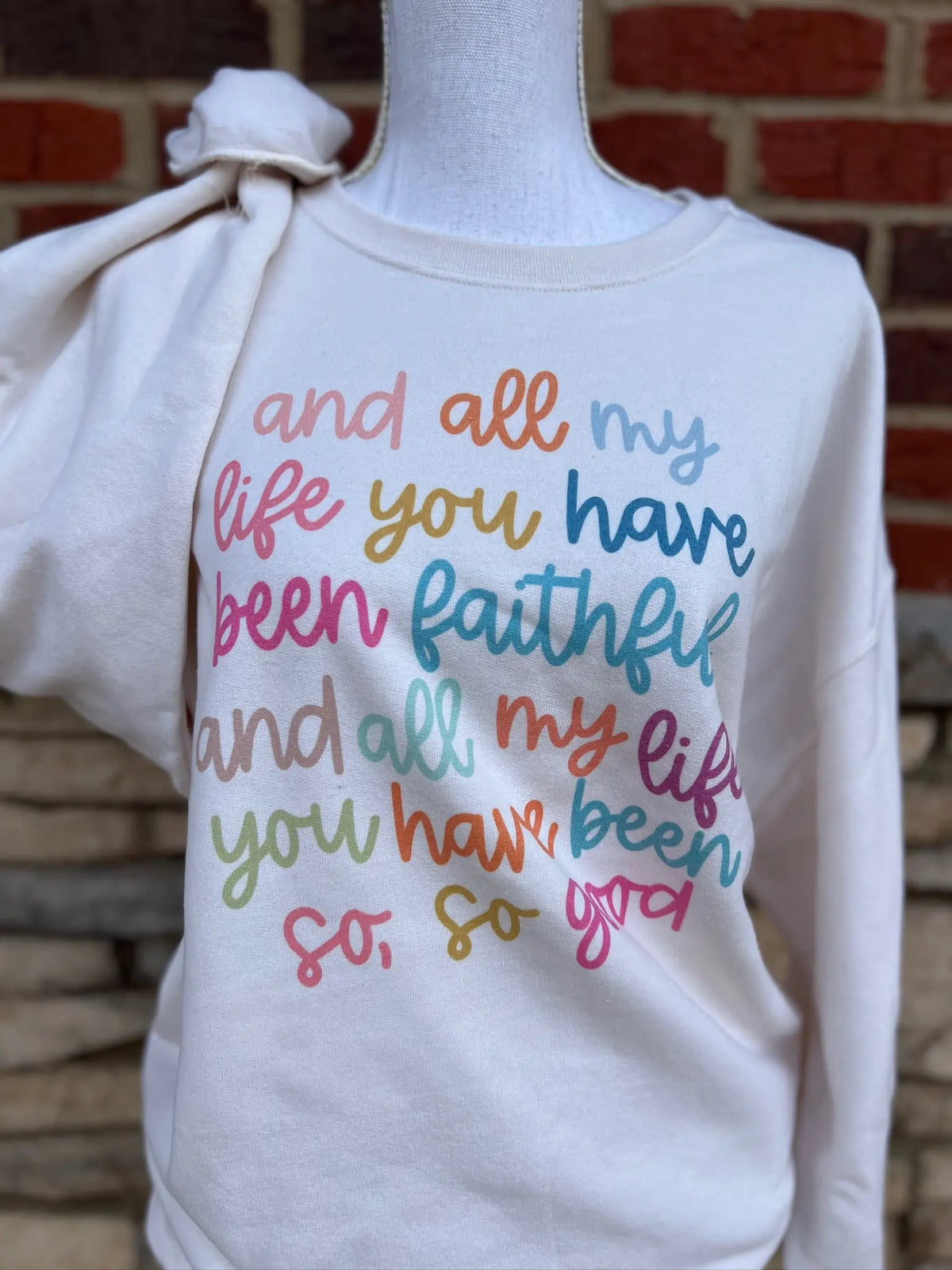 All My Life You Have Been Faithful Colorful Print on Cream Sweatshirt for Women - View 6