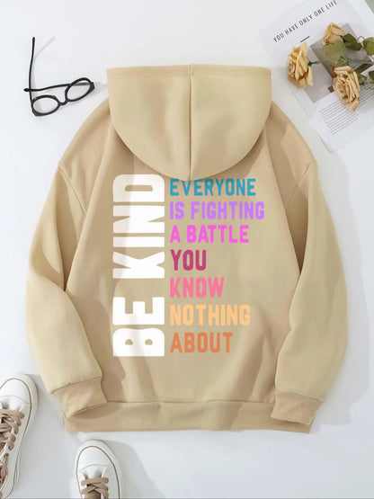 Women's Letter Print Drop Shoulder Hoodie, Fashion Casual Drawstring Pocket Hooded Sweatshirt for Daily Holiday Outdoor Wear, Women Clothing Womenswear for Fall & Winter - View 11