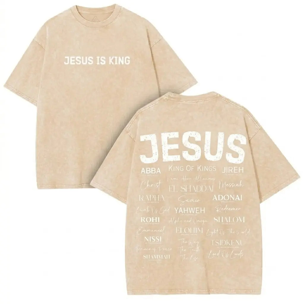 Jesus Is King Christian Graphic T Shirt Acid Wash Oversized Vintage Retro Heavyweight Cotton Tee Names Of God Typography Faithcore Streetwear Y2K Pump Cover Gym Apparel Bible Verse Religion Loose Fit Summer Casual Top Men Women Trendy Fits, Prints, Breath - View 10