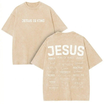 Jesus Is King Christian Graphic T Shirt Acid Wash Oversized Vintage Retro Heavyweight Cotton Tee Names Of God Typography Faithcore Streetwear Y2K Pump Cover Gym Apparel Bible Verse Religion Loose Fit Summer Casual Top Men Women Trendy Fits, Prints, Breath - View 10