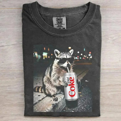 Three Raccoons Diet Coke Comfort Colors T-Shirt with a funny Gen Z dank meme vibe, trendy cotton streetwear top and playful graphic gift for men and women alike. - View 7