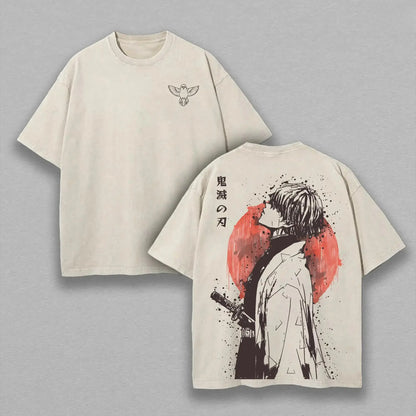 Retro Vintage Limited Zenitsu Agatsuma Demon Slayer Anime Double Printed Washed Tee Unisex Oversize Anime Manga Washed Lightweight Cotton T-Shirt Gift For Anime Fan Casual Style Apparel Oversized - View 3