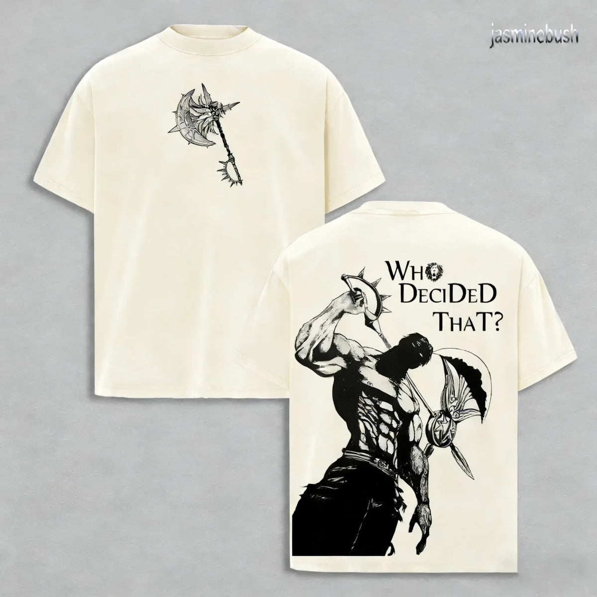 Men's Oversized Round Neck Short-Sleeve T-Shirt - 7 Deadly Sins Escanor Pride Sin "Who Decided That" Retro Graphic, Soft Pre-Washed Heavy Cotton Fabric Unisex Anime Merchandise Streetwear Gift For Fans, Unisex Fit Ease - View 5