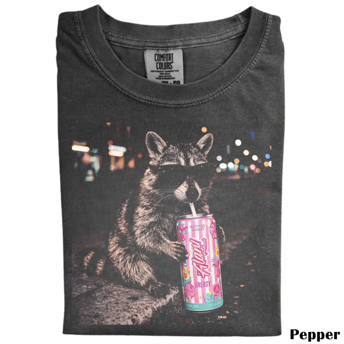 Funny Raccoon Sunglasses Vintage Tee, Cool Animal Drinking Graphic Tee, Night Street Aesthetic Shirt, Vintage Raccoon T-Shirt, Cute Animal Graphic Tee, Gift for Men, Gift for Women Crewneck Crewneck Crewneck - View 2