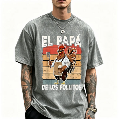 Cotton El Papa de lo pollitos funny Spanish Dia del Padre T-Shirt - View 15